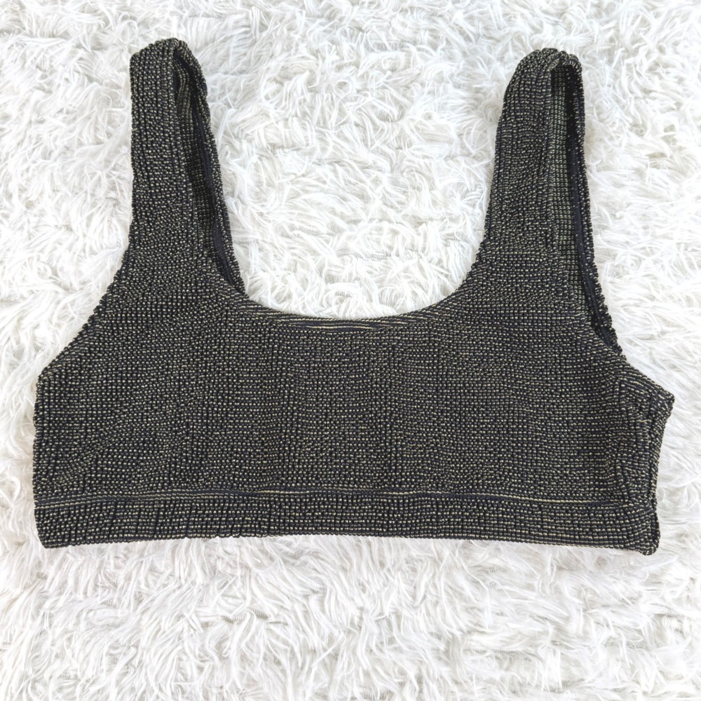 Good American Metallic Gold Black Always Fits Bikini Top Size 3/4 Y2K Sexy Chic